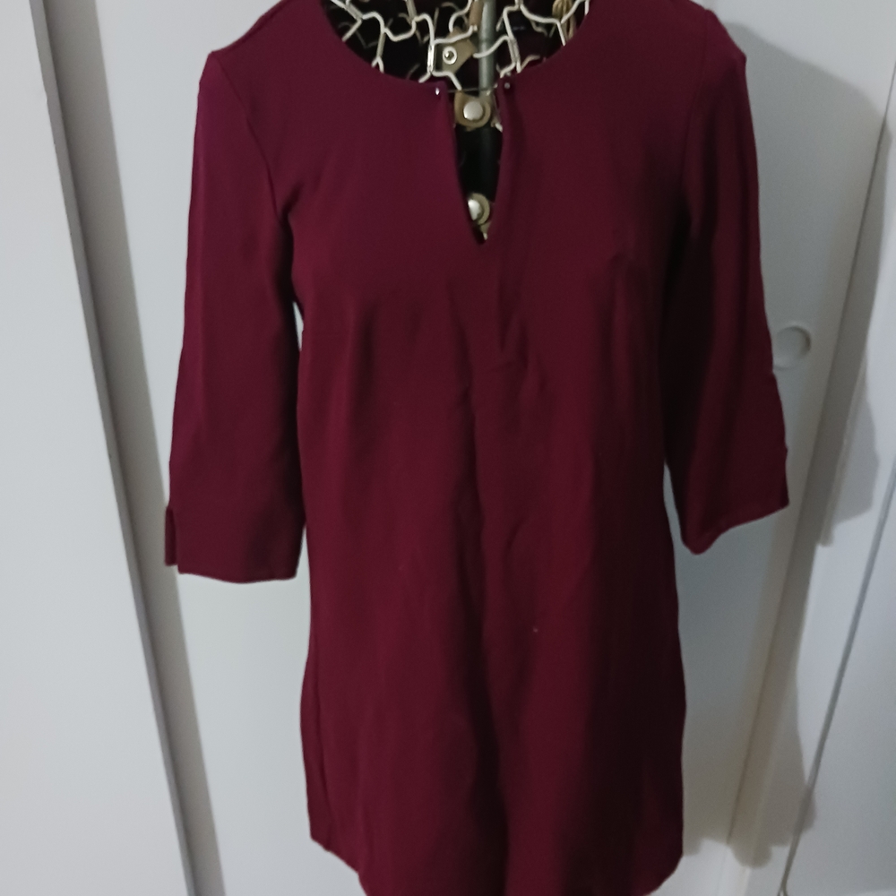 Women’s Burgundy Split-Neck Tunic Top